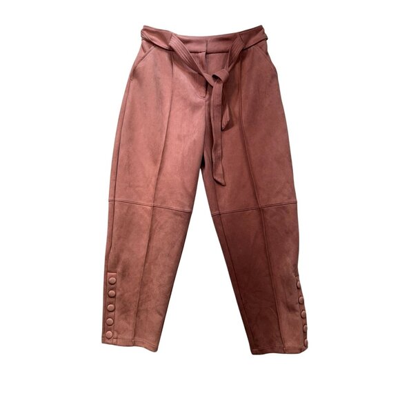 Rygrass Womens Pink High-Waisted Side Button Tie-Waist Pants Size 2 Pink Faux Su - Picture 1 of 11